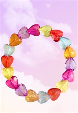 Rainbow Love Hearts Glass Beaded Fashion Bracelet