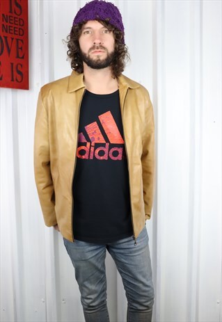 VINTAGE LEATHER BOMBER HARRINGTON JACKET