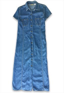 Y2k short sleeved long blue denim straight fit shirt dress