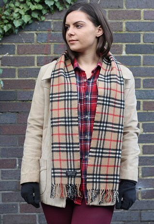 VINTAGE CASHMERE CHECKED SCARF BROWN-AS132
