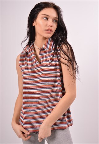 VINTAGE CHAMPION POLO SHIRT SLEEVELESS STRIPES MULTI