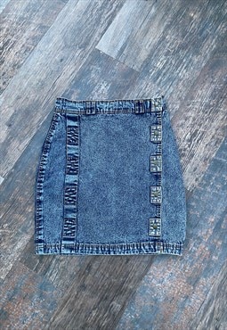 80's Vintage Acid Stone Wash Denim Blue Pencil Skirt