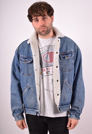 RIFLE MENS VINTAGE SHERPA DENIM JACKET LARGE BLUE 90S