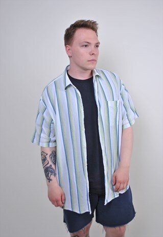 RETRO OVERSIZE STRIPED HOLIDAYS SHIRT WITH SHORT SLEEVE