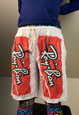 RAY BAN BIG LOGO WHITE RED SHORTS FRESH SPORT 90S VINTAGE