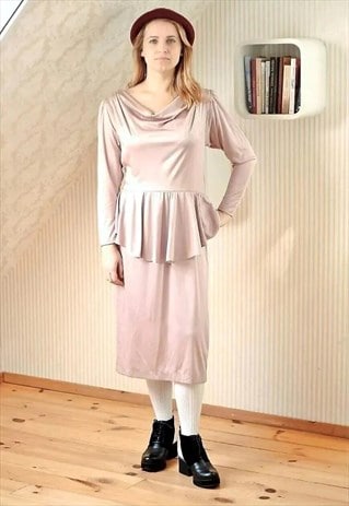 LIGHT DUSKY PINK PEPLUM VINTAGE DRESS