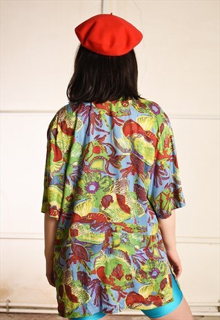 90'S RETRO ABSTRACT FESTIVAL OVERSIZED BLOUSE SHIRT TOP