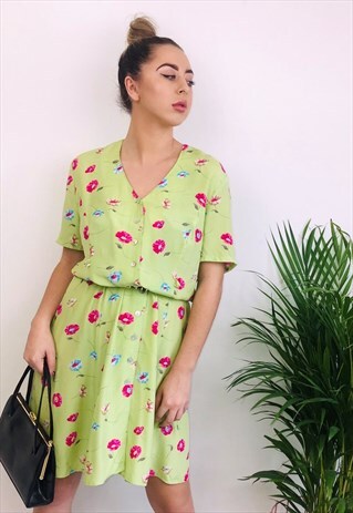VINTAGE REWORKED PATTERN GRUNGE SWING DRESS