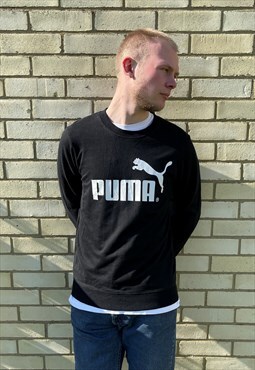 Vintage 1990s Black Puma Spell Out Medium Sweatshirt Jumper