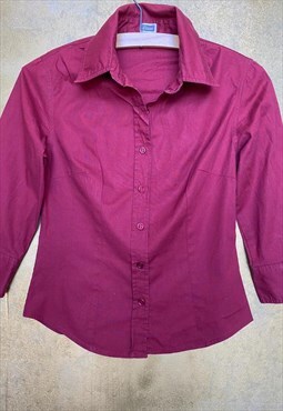 Vintage Y2K Raspberry Pink Red Button Up Blouse 