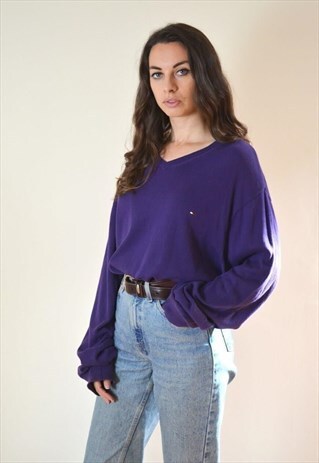 90S VINTAGE PURPLE TOMMY HILFIGER V NECK JUMPER