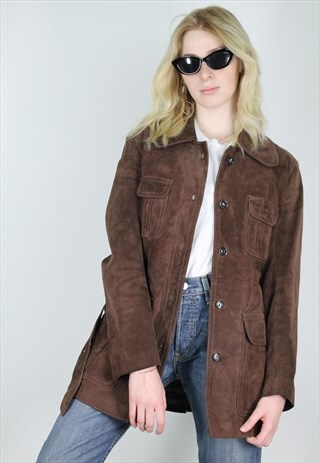 VINTAGE 80S SUEDE JACKET COAT DARK BROWN