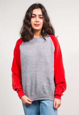 90'S VINTAGE BASEBALL STYLE GREY RAGLAN SWEATSHIRT