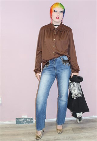VINTAGE 80S STRAIGHT LEG EMBROIDERED DETAIL JEANS