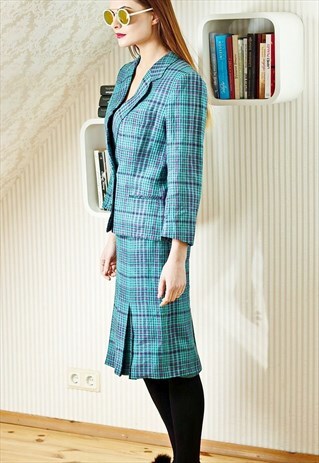 GREEN AND PURPLE SKIRT SUIT