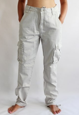 GREY CARGO HIGH WAIST TROUSERS