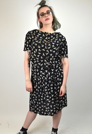 VINTAGE 80'S BIRD PATTERN DRESS