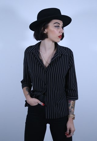 BLACK AND WHITE PIN STRIPE SHIRT