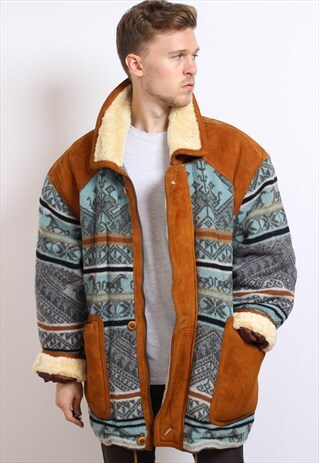 VINTAGE AZTEC NAVAJO FLEECE LINED JACKET