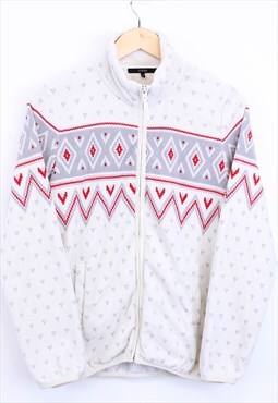 Vintage Christmas Aztec Fleece White With Patterns Zip Up