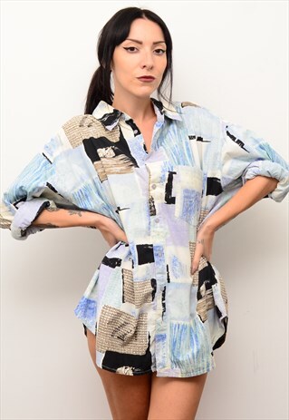 VINTAGE 90'S ABSTRACT RETRO INDIE PATTERNED OVERSIZED SHIRT