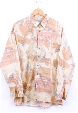 Vintage Patterned Shirt Beige Lightweight Abstract Print 90s