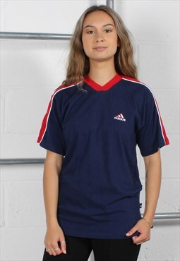 Vintage Adidas T-Shirt in Navy with Spell Out Logo XS