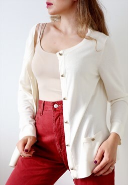 Talbots Cream Cardigan Fine Knit Gold-Tone Buttons Cardigan