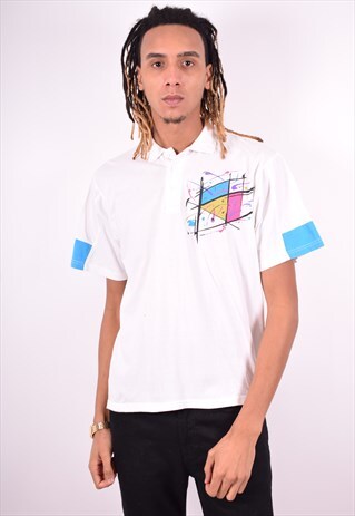 MENS VINTAGE POLO SHIRT LARGE WHITE 90'S