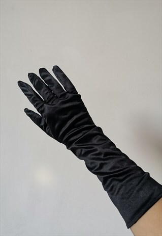 VINTAGE BLACK SATIN GLOVES