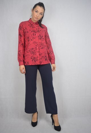 VINTAGE RED FLOWER PRINT CLASSIC 70'S SHIRT