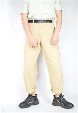Vintage cream colour classic straight cotton suit trousers 
