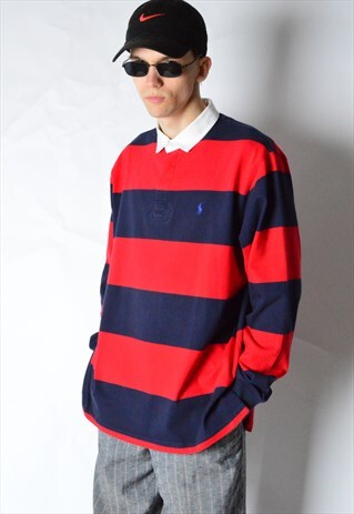 VINTAGE 90S RED AND NAVY BLUE RALPH LAUREN POLO SHIRT