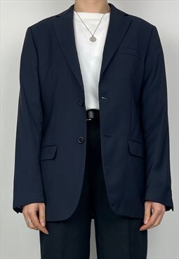 Valentino Vintage Blazer Jacket 90s Navy Wool Suit