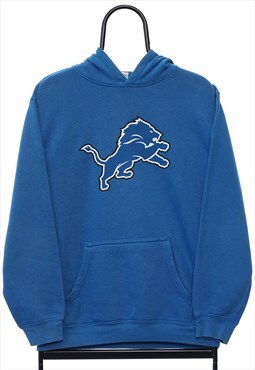 Vintage NFL Detroit Lions Graphic Blue Hoodie Mens