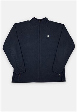 Vintage Champion embroidered navy blue fleece jacket size L