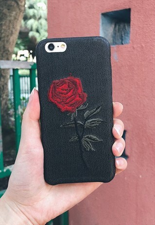 EMBROIDERED ROSE PHONE CASE CHRISTMAS GIFT