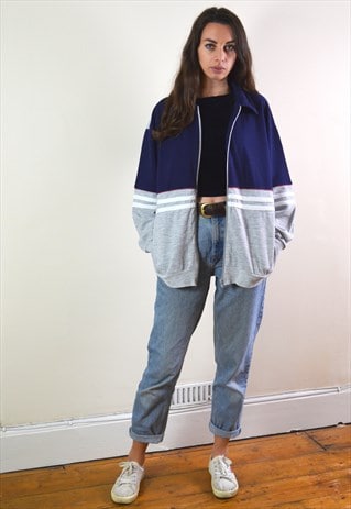 1990S VINTAGE BLUE & GREY BHS FULL ZIP SWEATSHIRT JACKET