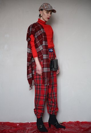 VINTAGE RED CHECKERED SCARF . UNISEX