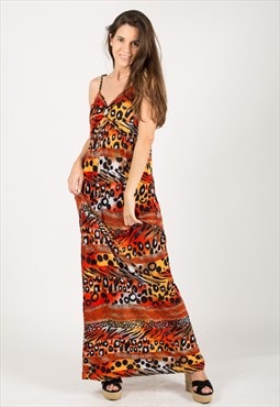 Multi Color Leopard print maxi dress in Red