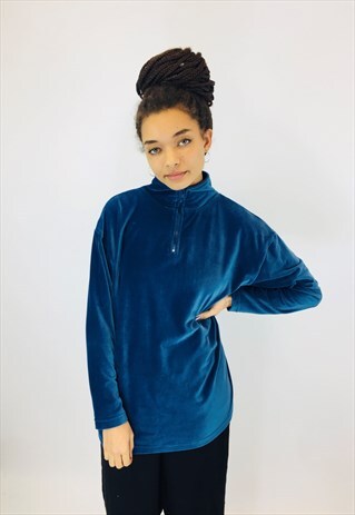 GORGEOUS BLUE VELVET ZIP UP SWEATSHIRT