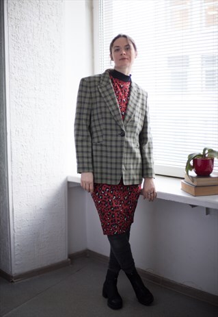 VINTAGE 80'S GREEN ONE BUTTON WOOL BLAZER