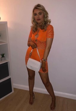 Orange Mesh Mini Dress