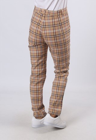 HIGH WAISTED TROUSERS TARTAN CHECKED TAPERED UK 12 (6AJ)