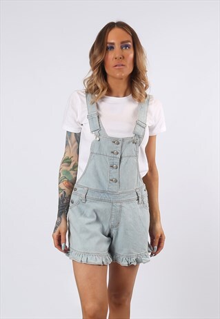 DENIM DUNGAREES SHORTS VINTAGE PETITE UK 12 (42V)