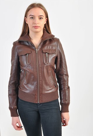 VINTAGE REAL LEATHER JACKET IN BROWN