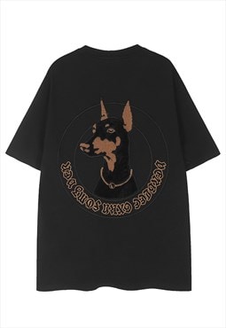 Doberman patch t-shirt dog print tee Pincher top in black