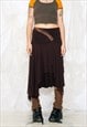 VINTAGE Y2K MIDI SKIRT IN BROWN FRILLY FAIRYCORE