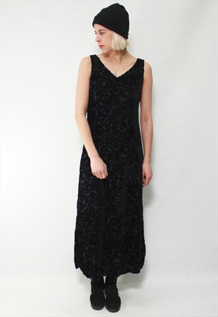 VINTAGE 90' BEAUTIFUL BLACK SLEEVELESS VELOUR DRESS