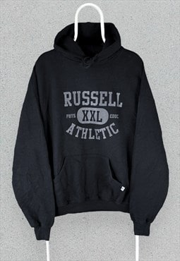 Vintage Russell Athletic Black Hoodie Spell Out USA Mens XXL